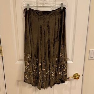 Chan Luu Dark Brown A-Line Skirt with Floral Embroidery